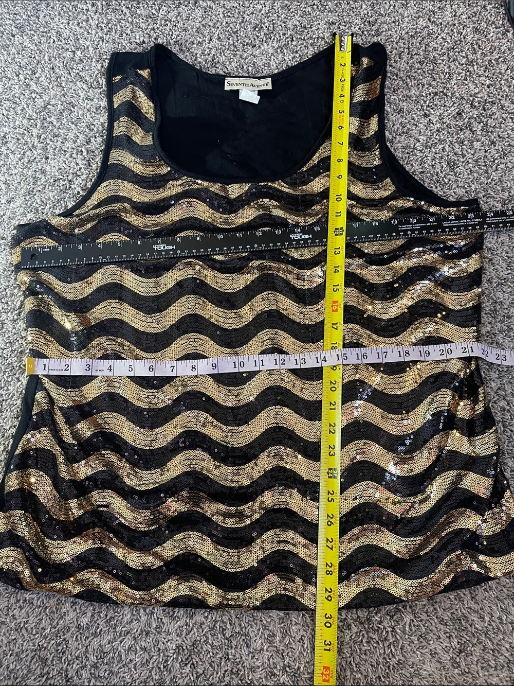 Womens plus size outfit 2X 3X Sequin Chevron Black & Gold tank, jacket, pants - Picture 14 of 17
